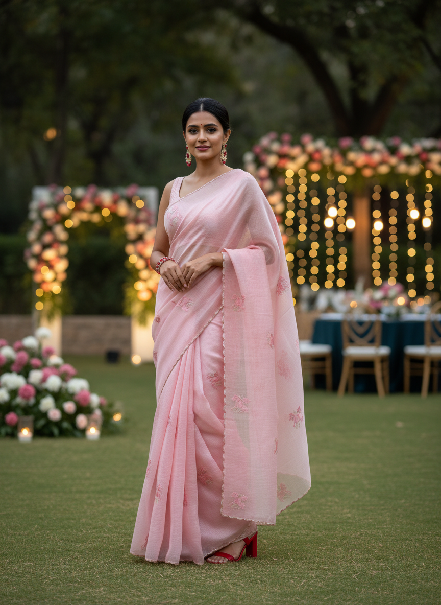 Baby Pink Crush Tissue Saree