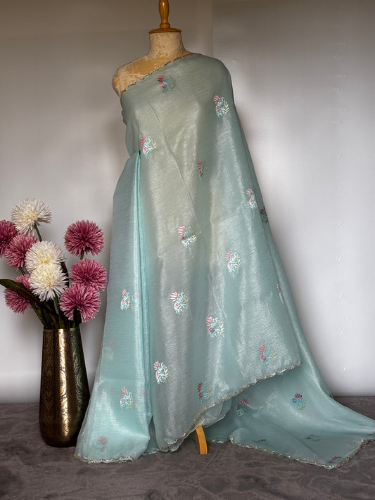 Sea Blue Crush Tissue Saree