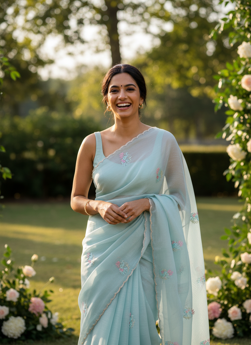 Sea Blue Crush Tissue Saree