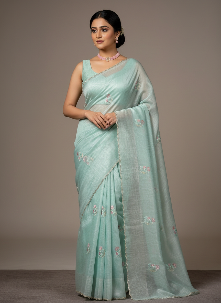Sea Blue Crush Tissue Saree