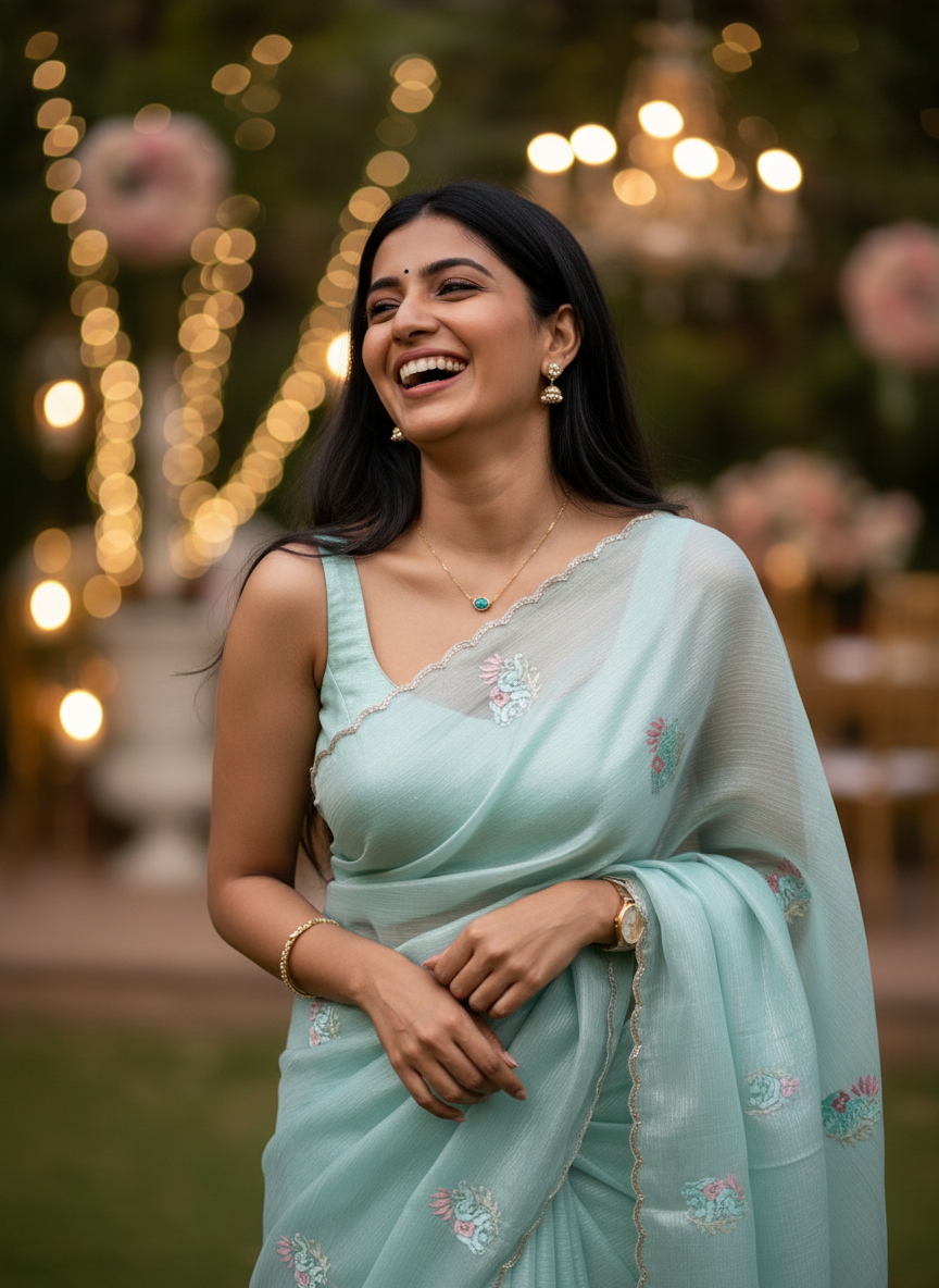 Sea Blue Crush Tissue Saree