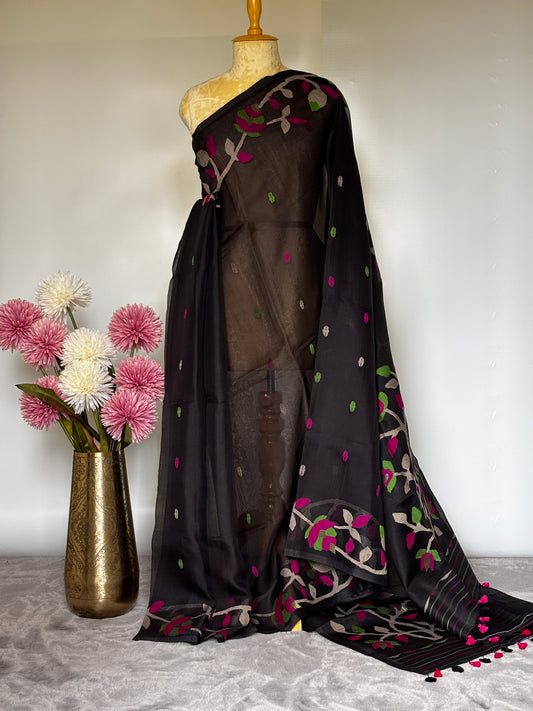 Black Muslin Silk Jamdani Saree
