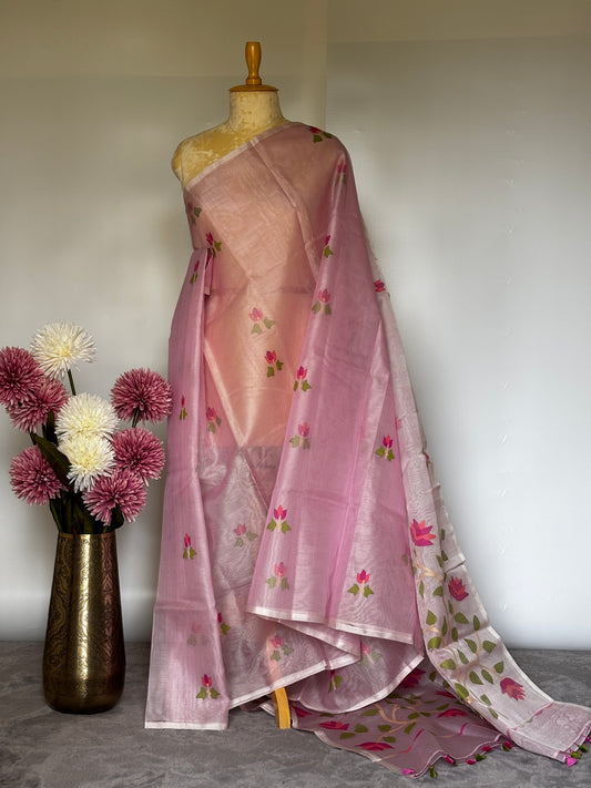 Baby Pink Muslin Silk Jamdani Saree