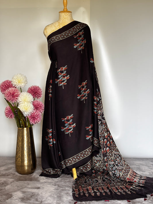 Fireflies Ajrakh Modal Silk Saree