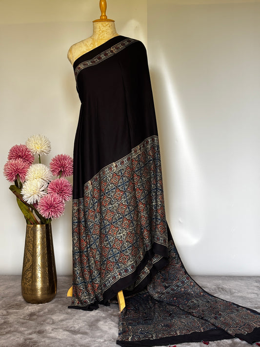 Half and Half - Ajrakh Modal Silk Saree