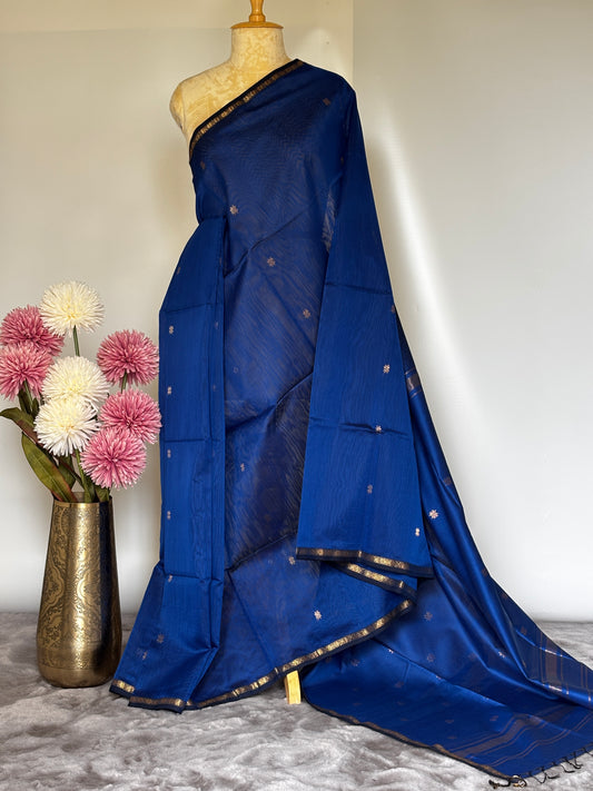Blue Maheshwari Silk Cotton Handloom Saree