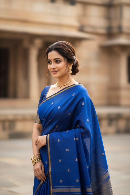 Blue Maheshwari Silk Cotton Saree