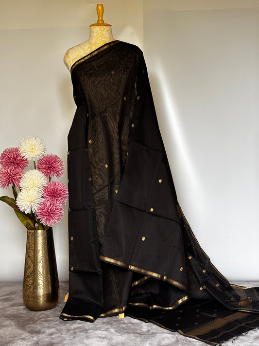 Black Maheshwari Silk Cotton Handloom Saree