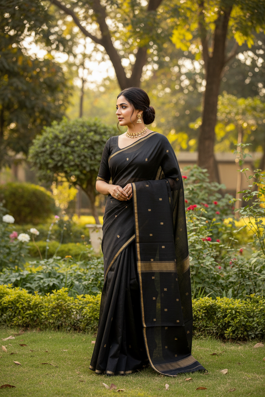 Black Maheshwari Silk Cotton Saree