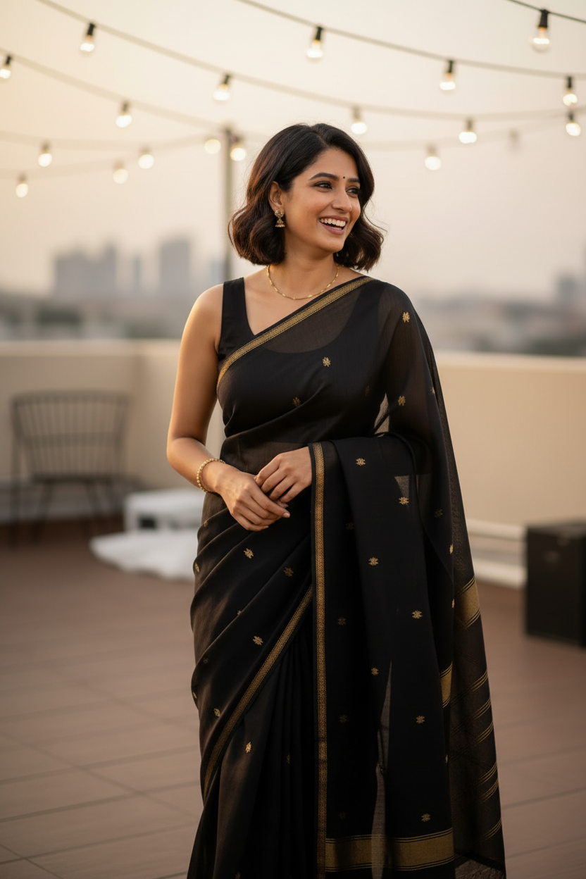 Black Maheshwari Silk Cotton Saree