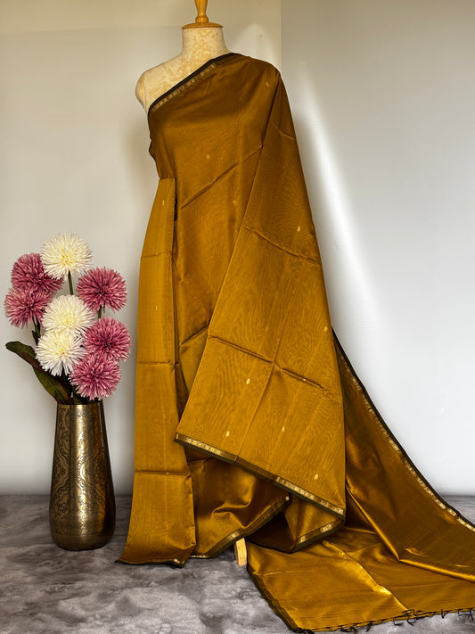 Mustard Maheshwari Silk Cotton Handloom Saree