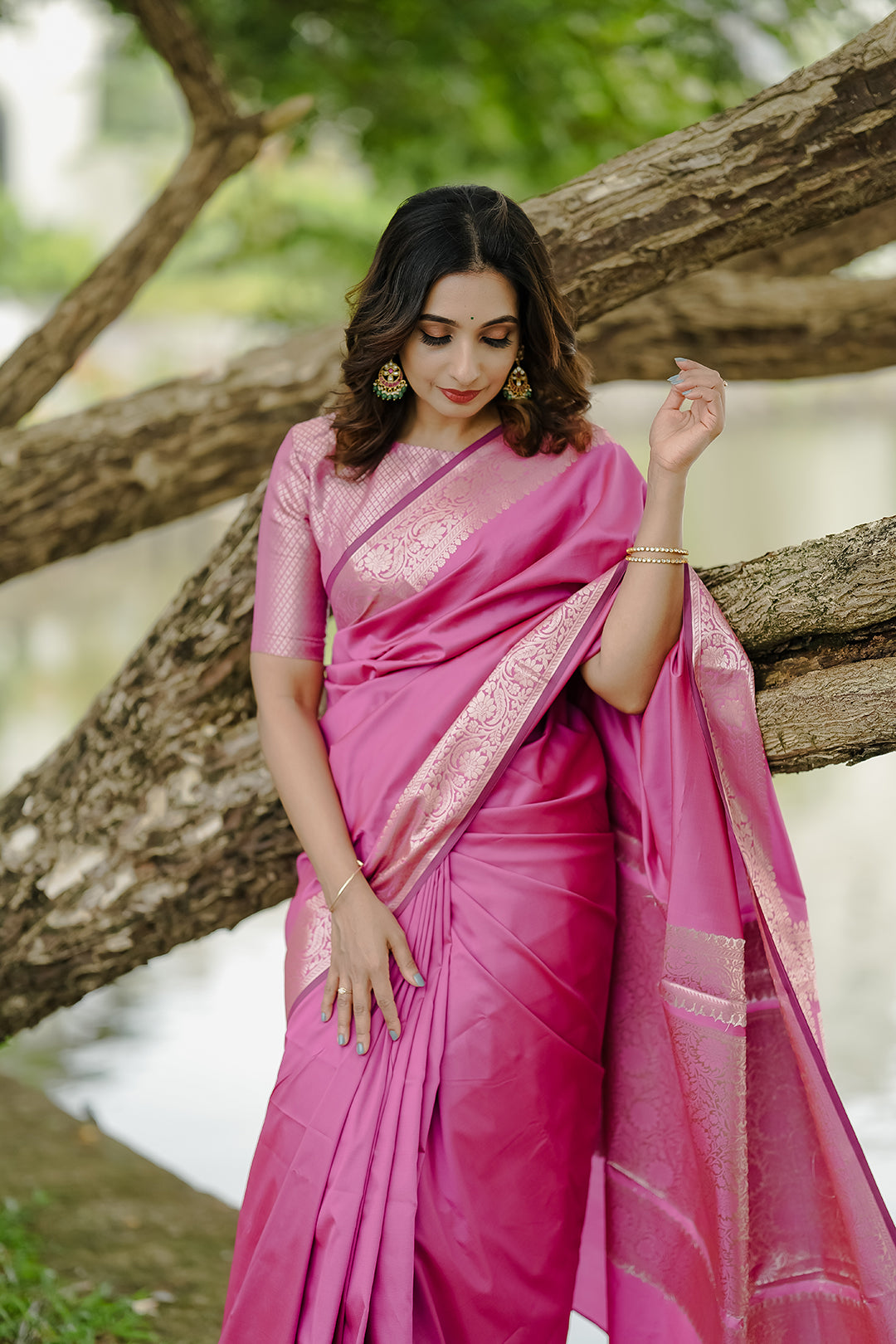 Pink Semi Katan Silk Saree