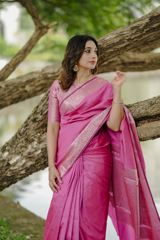 Pink Semi Katan Silk Saree