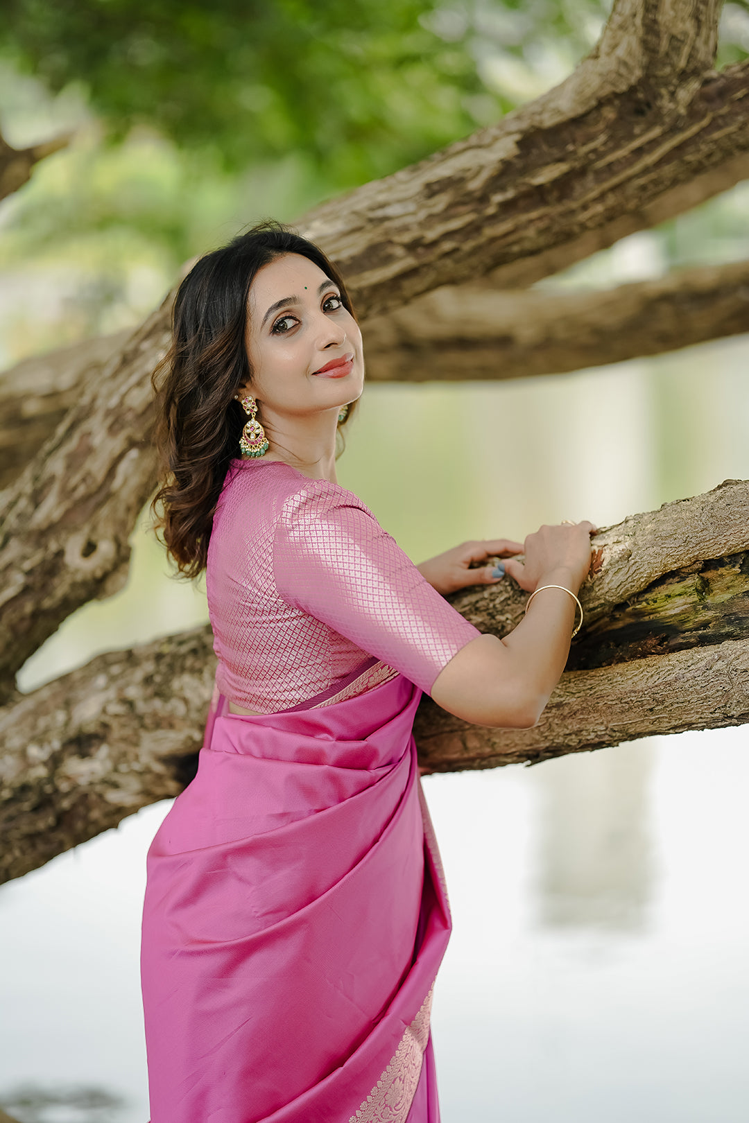 Pink Semi Katan Silk Saree