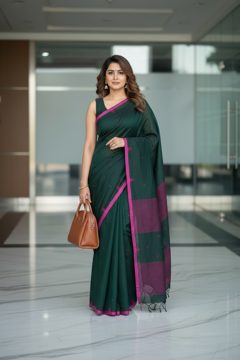 Green and Pink Cotton Saree