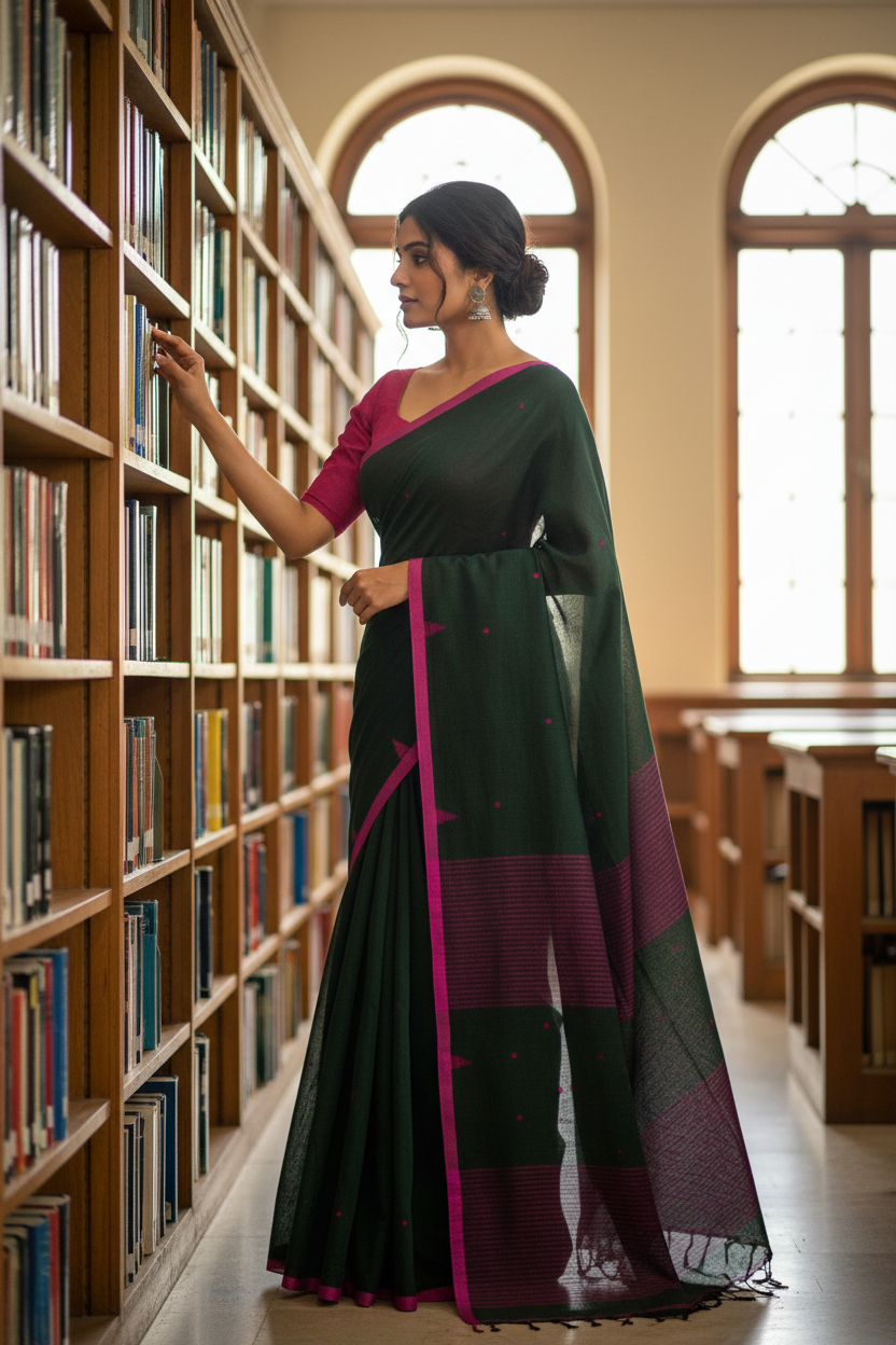 Green and Pink Cotton Saree