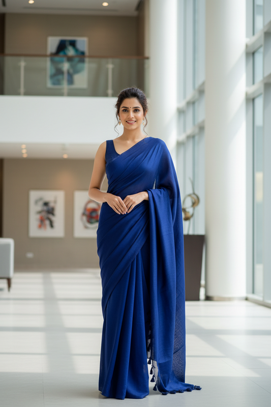 Navy Blue Cotton Saree