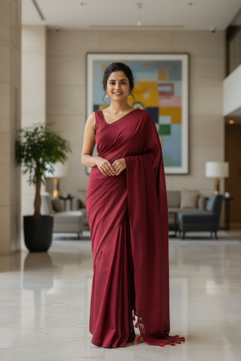 Maroon Cotton Saree