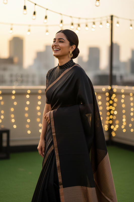 Black Matka Silk Saree with Tissue Palla