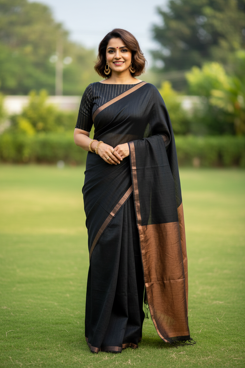Black Matka Silk Saree with Tissue Palla