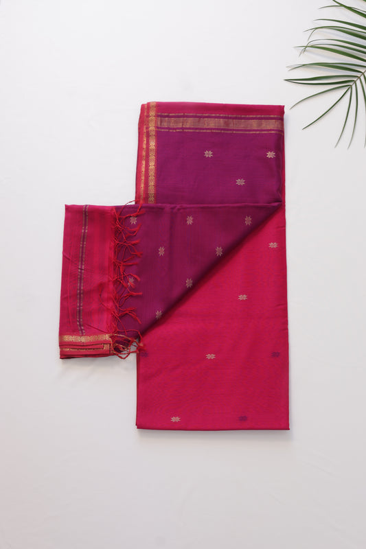 Rani Pink and Purple Maheshwari Silk Cotton Saree