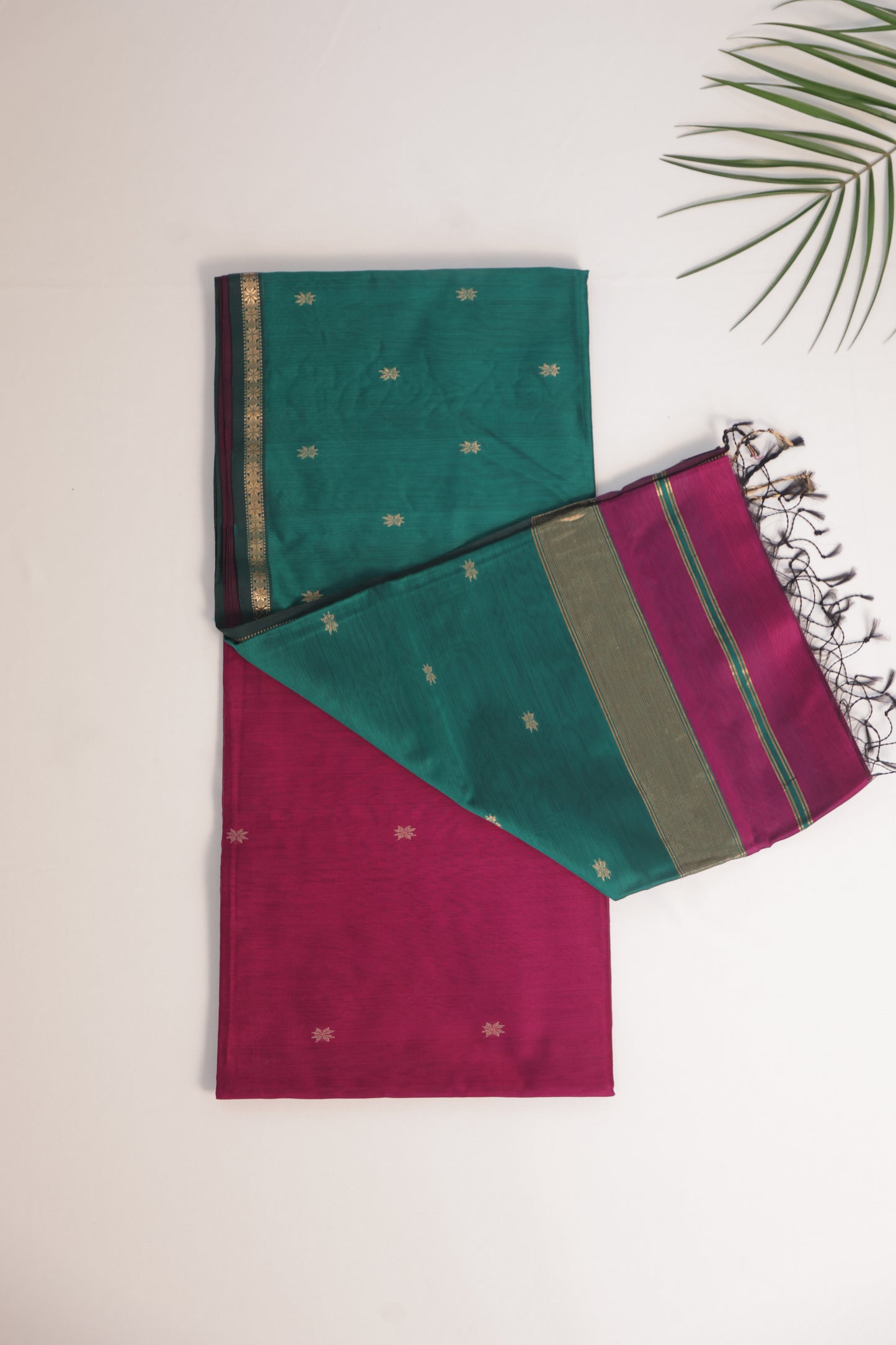 Purple and Green Maheshwari Silk Cotton Saree