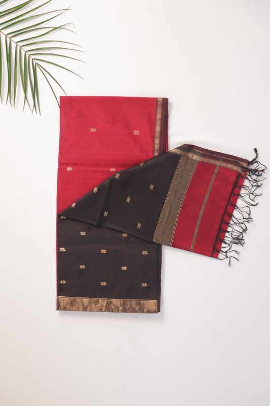 Red and Black Maheshwari Silk Cotton Saree