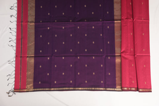 Maroon and Deep Purple Maheshwari Silk Cotton Saree
