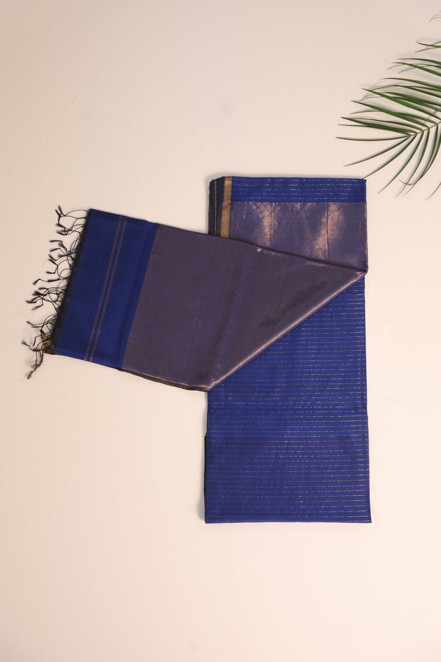 Blue Maheshwari Saree with Zari stripes