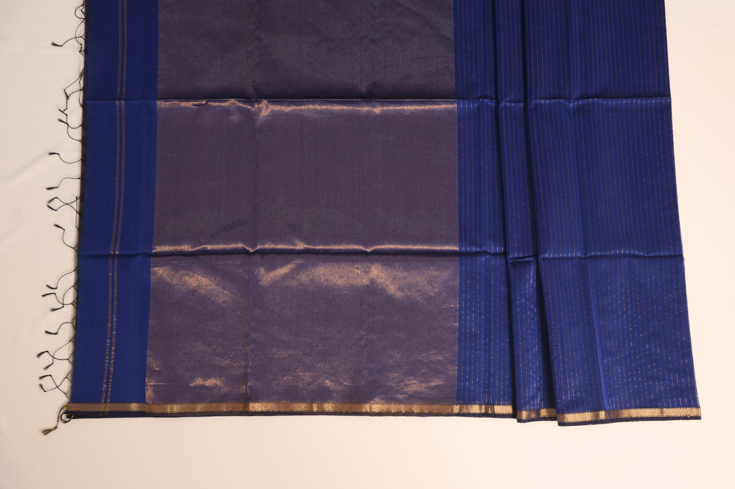 Blue Maheshwari Saree with Zari stripes