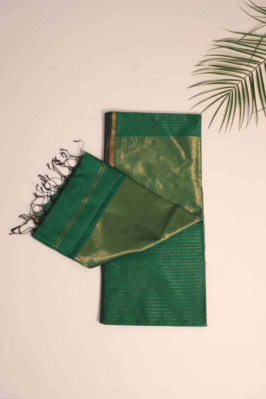 Green Maheshwari Saree with Zari stripes