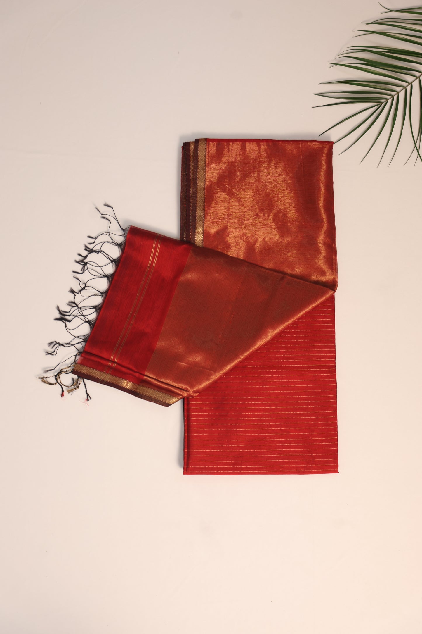 Red Maheshwari Saree with Zari stripes