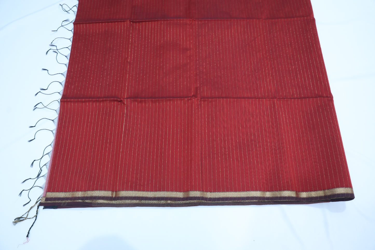 Red Maheshwari Saree with Zari stripes