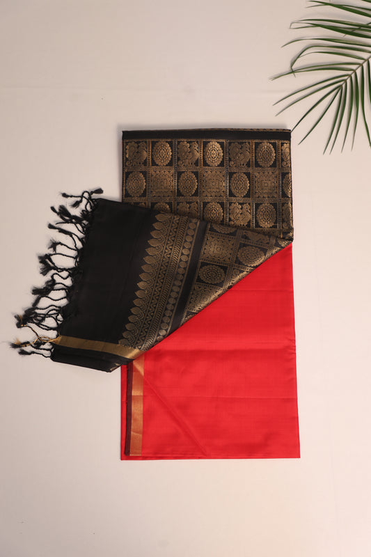 Red and Black Kanjivaram Soft Silk Saree