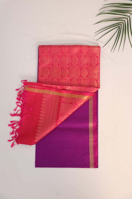 Purple and Pink Kanjivaram Soft Silk Saree