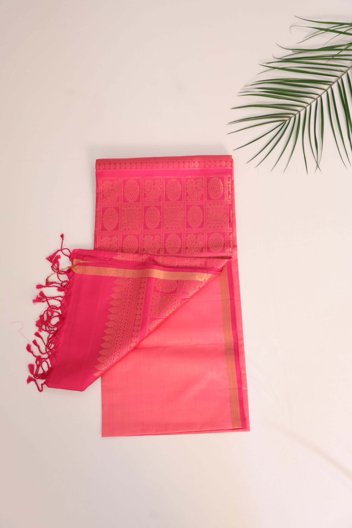 Pastel Pink and Rani Pink Kanjivaram Soft Silk Saree