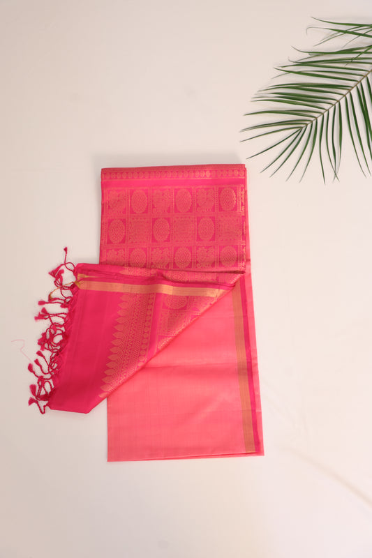 Pastel Pink and Rani Pink Kanjivaram Soft Silk Saree