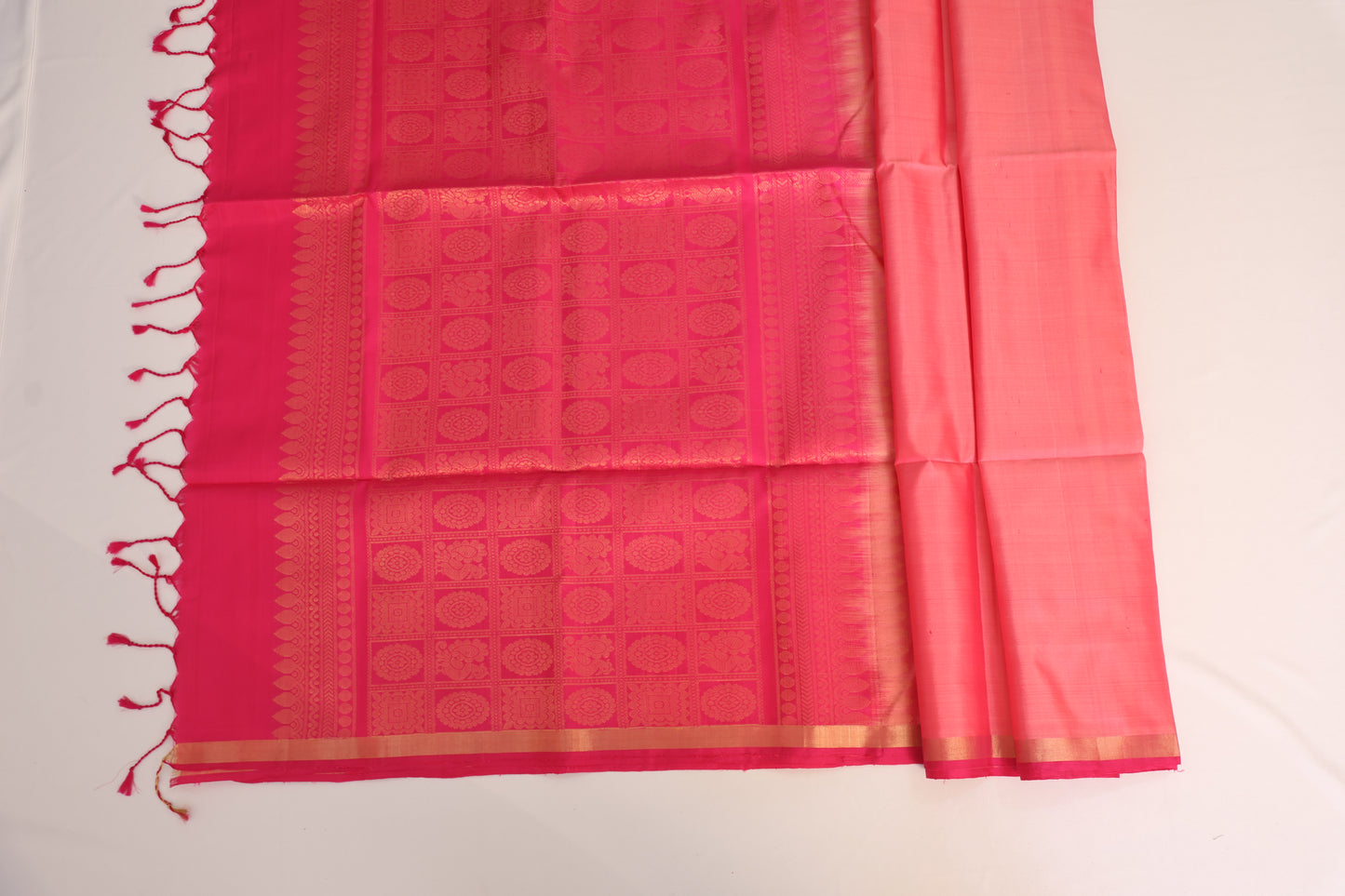 Pastel Pink and Rani Pink Kanjivaram Soft Silk Saree