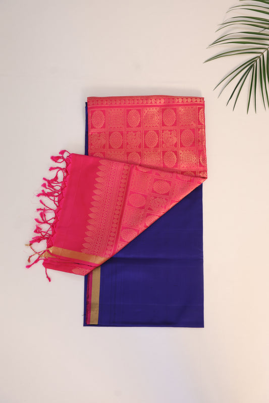 Blue and Pink Kanjivaram Soft Silk Saree