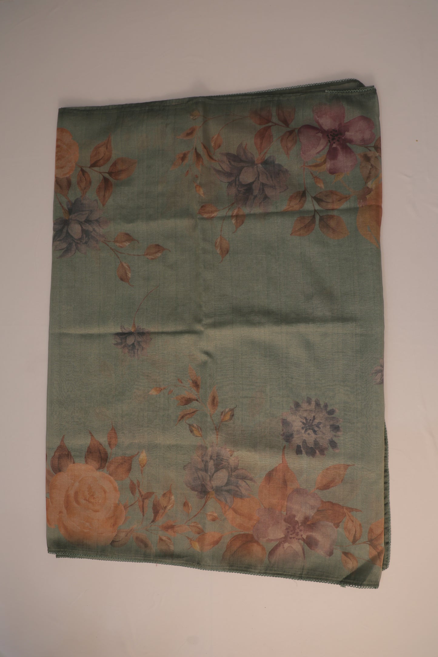 Olive Green Crush Tissue Saree with Digital Print