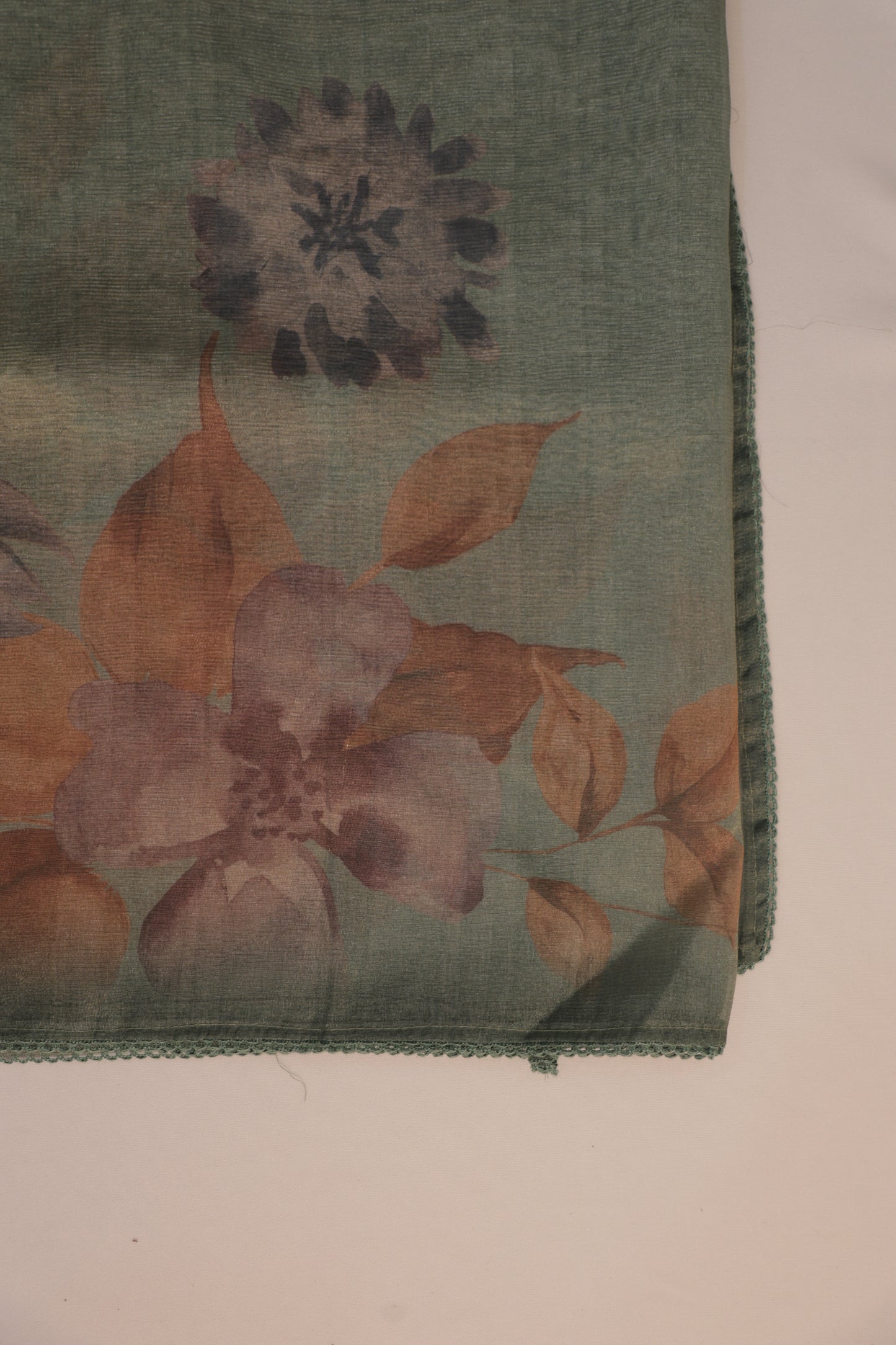 Olive Green Crush Tissue Saree with Digital Print