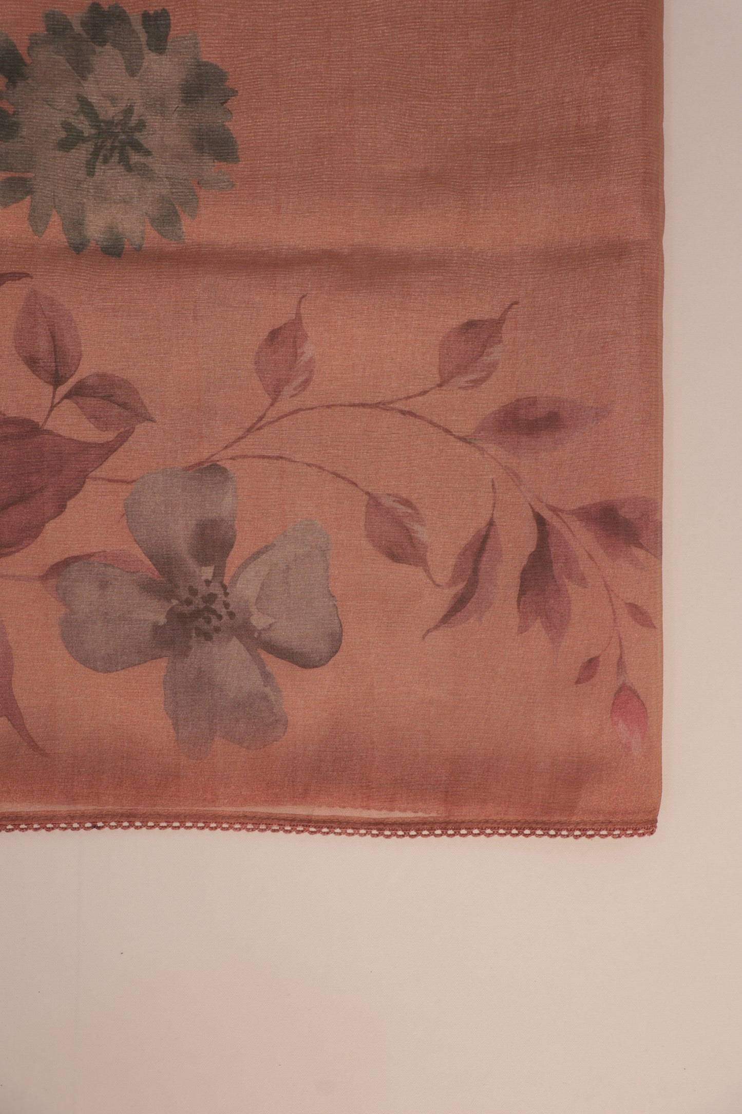 Orangish Peach Crush Tissue Saree with Digital Print