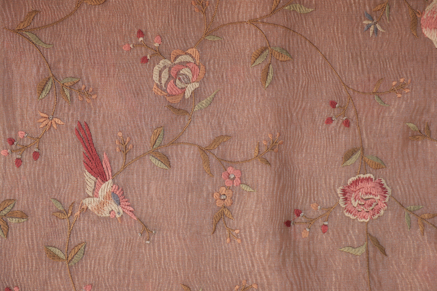 Pastel Pink Crush Tissue Saree with Parsi Gara embroidery