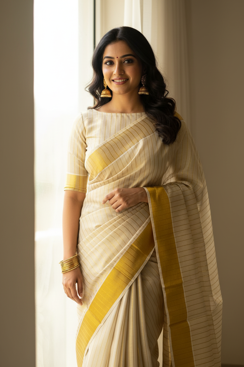 Devika - Striped Onam Kasavu Tissue Saree