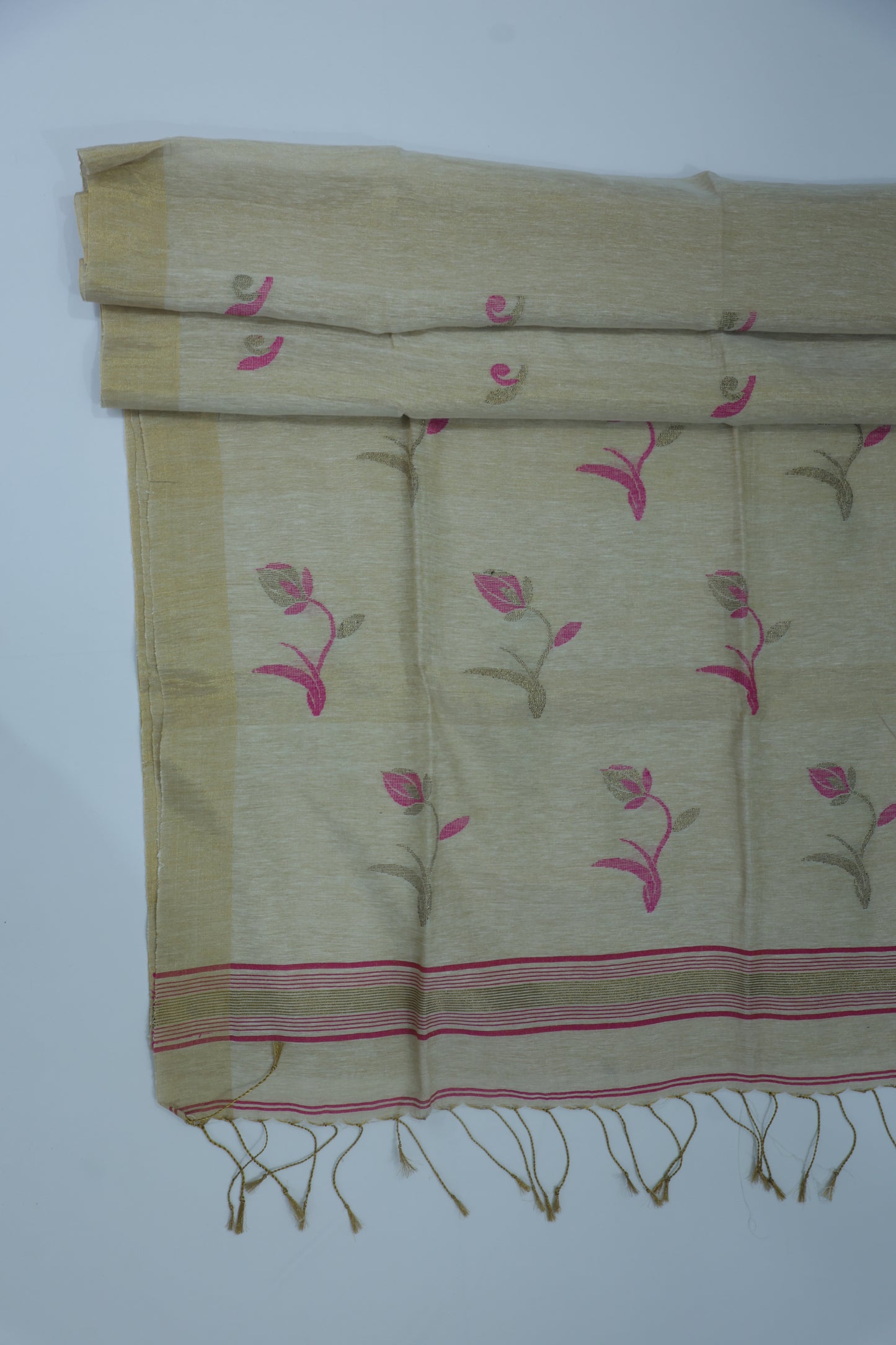 Light Golden Tissue Linen Saree - Tulips