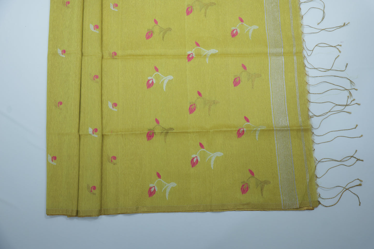 Yellow Tissue Linen Saree- Tulips