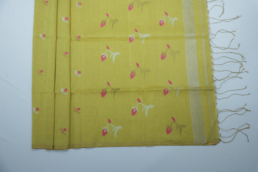 Yellow Tissue Linen Saree- Tulips