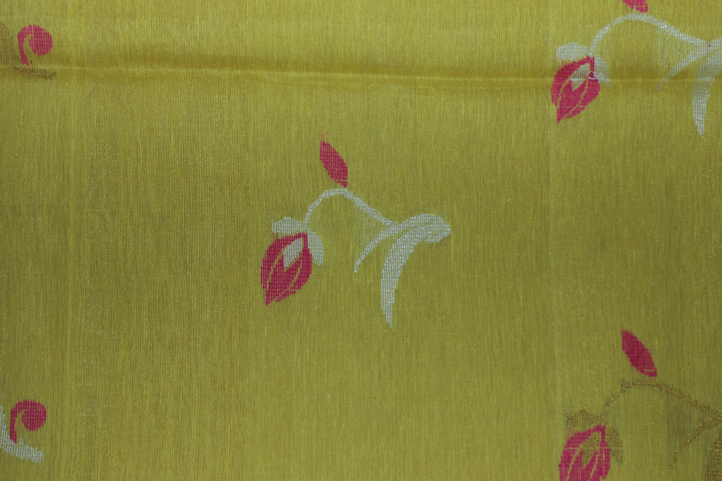 Yellow Tissue Linen Saree- Tulips