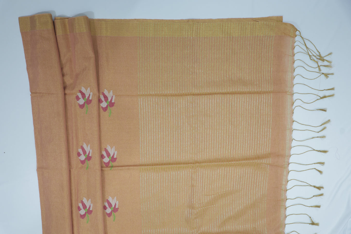Orangish Peach Tissue Linen Saree- Lotus
