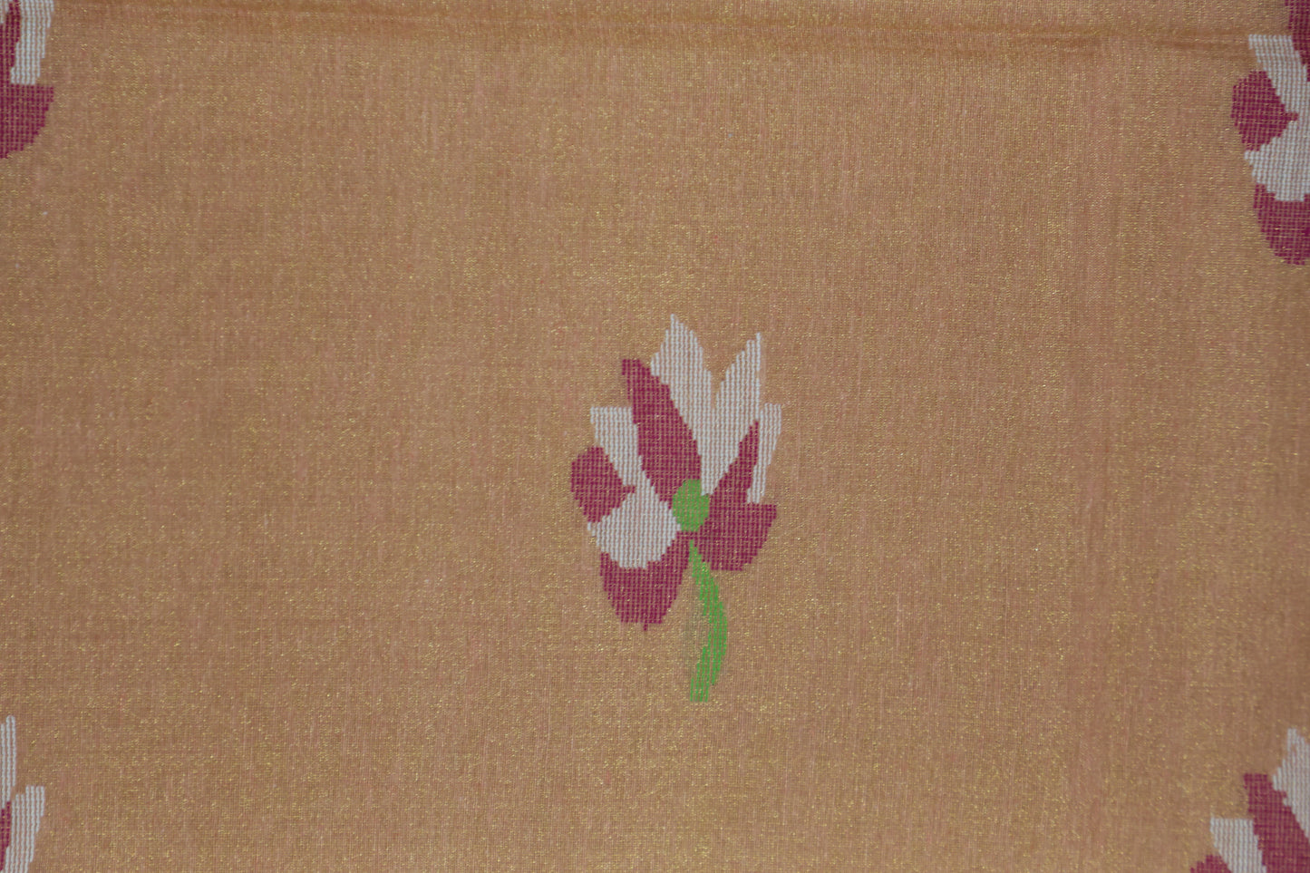 Orangish Peach Tissue Linen Saree- Lotus